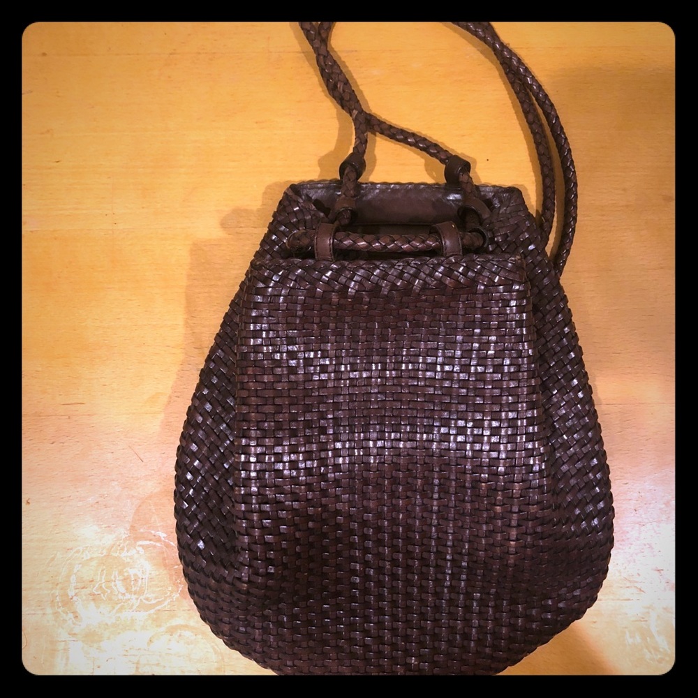 Brown leather Eddie Bauer bucket bag